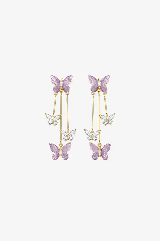 Fibflx Women's 14K Gold Plated Purple Butterfly Earrings with Glimmer Gem