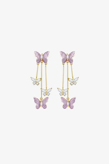 Fibflx Women's 14K Gold Plated Purple Butterfly Earrings with Glimmer Gem