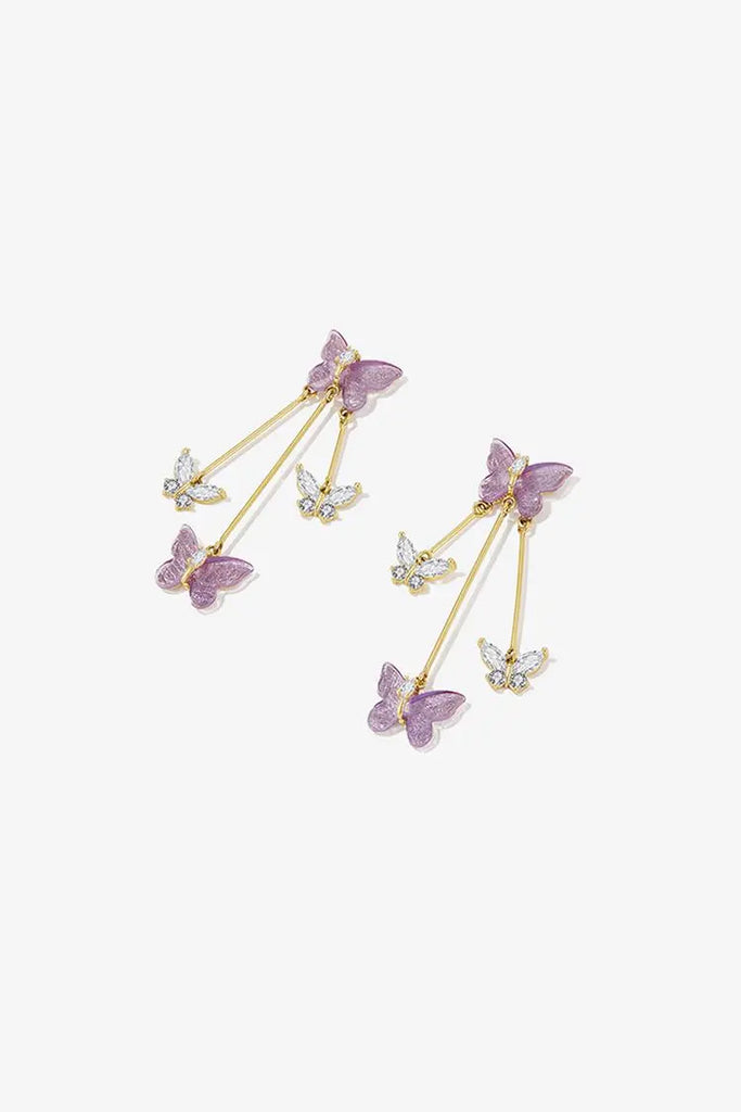 Fibflx Women's 14K Gold Plated Purple Butterfly Earrings with Glimmer Gem