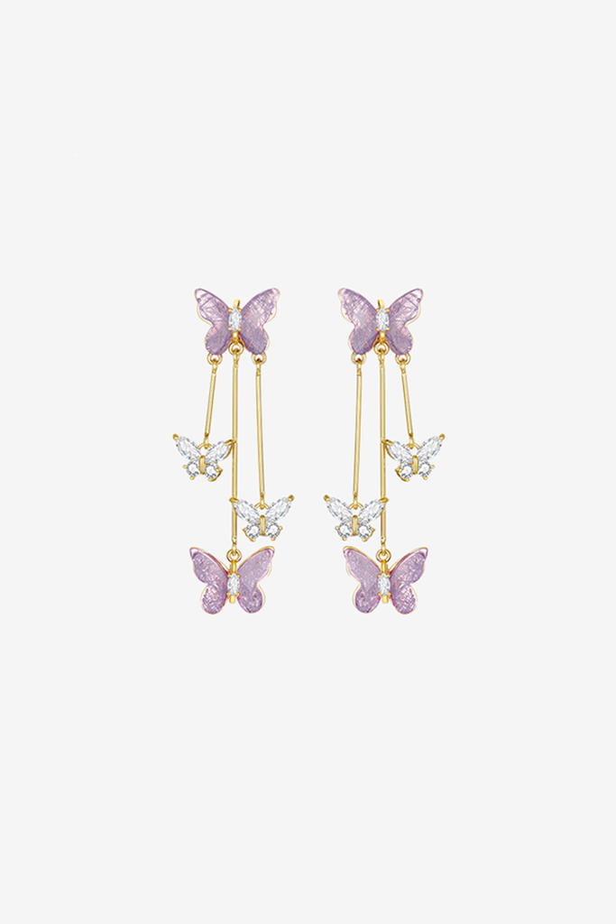 Fibflx Women's 14K Gold Plated Purple Butterfly Earrings with Glimmer Gem