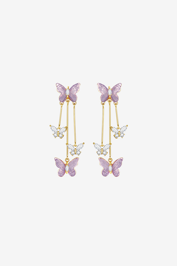 Fibflx Women's 14K Gold Plated Purple Butterfly Earrings with Glimmer Gem