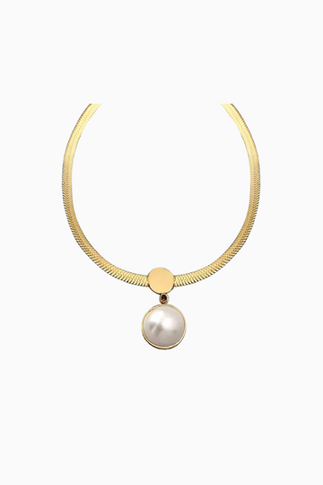 Fibflx Women's 14K Gold Snake Chain with Pearl Pendant