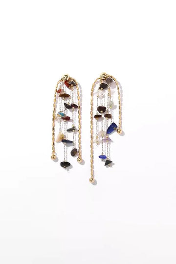 Fibflx Women's 18K Gold Plated Colorful Stone Tassel Drop Earrings