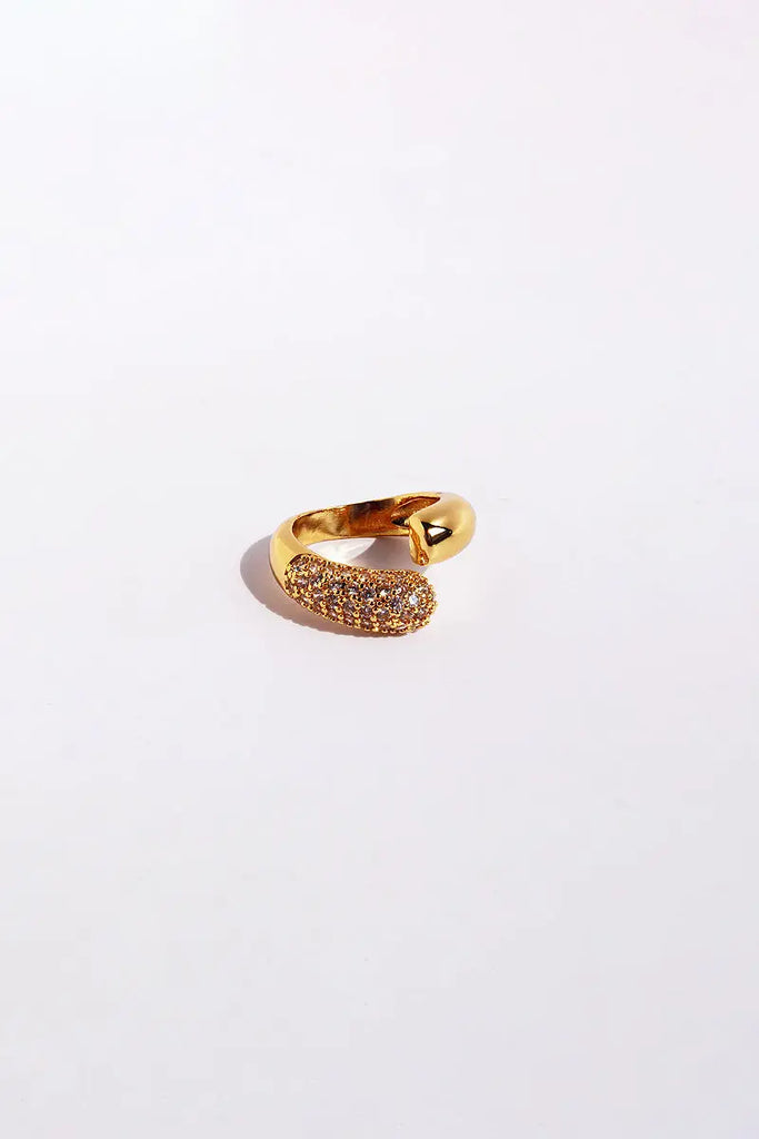 Fibflx Women's 18K Gold Plated Open Cuff Glimmer Gemstone Ring