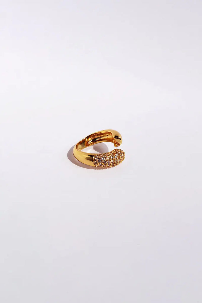 Fibflx Women's 18K Gold Plated Open Cuff Glimmer Gemstone Ring