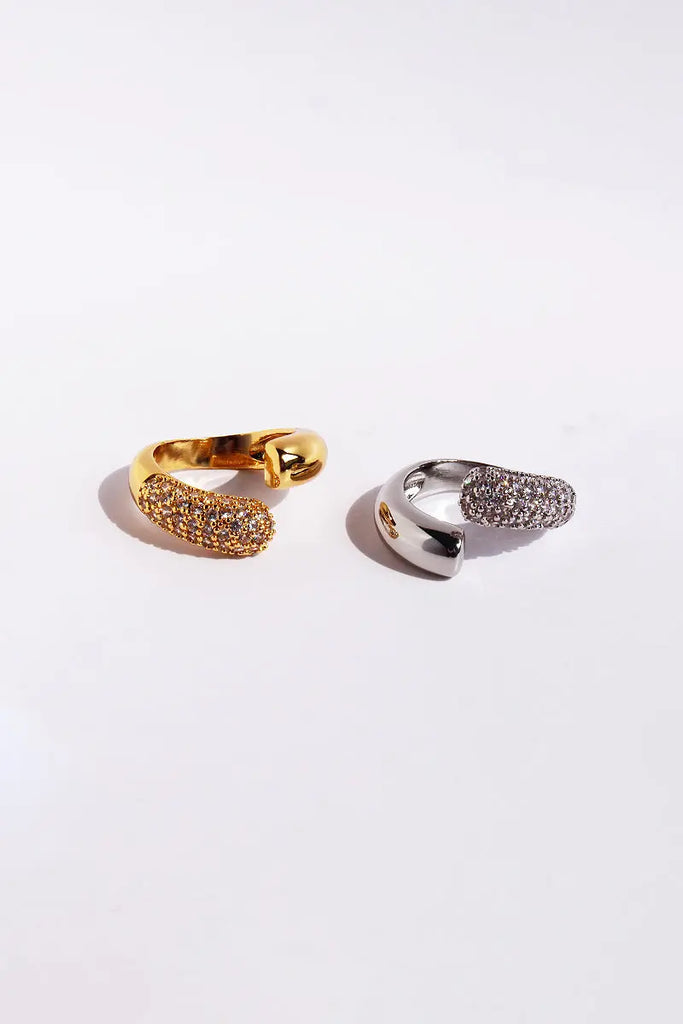 Fibflx Women's 18K Gold Plated Open Cuff Glimmer Gemstone Ring