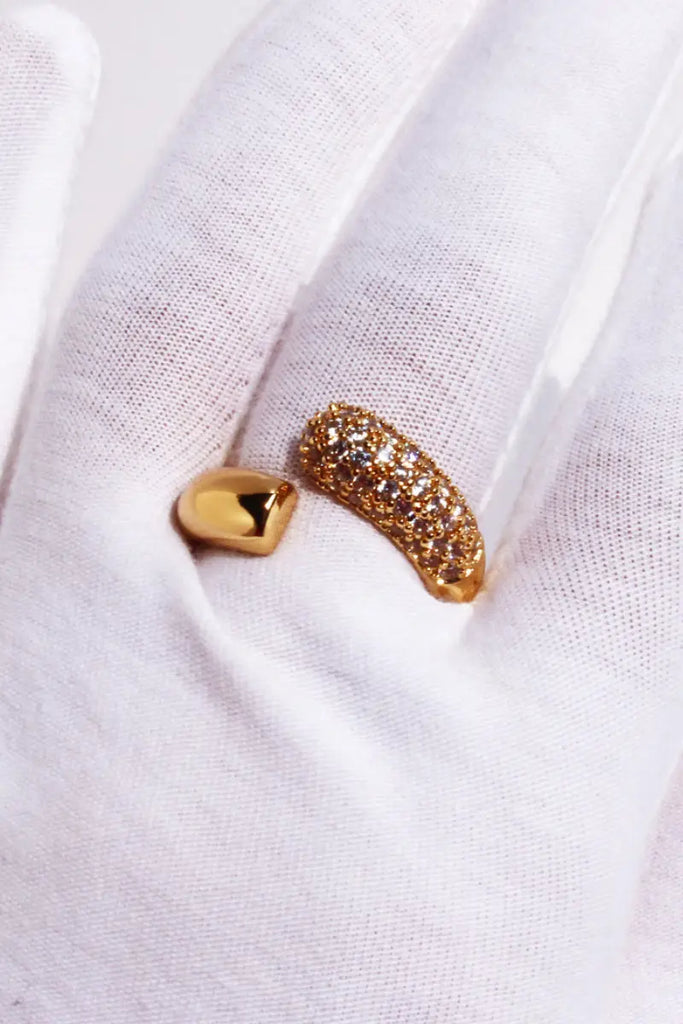 Fibflx Women's 18K Gold Plated Open Cuff Glimmer Gemstone Ring