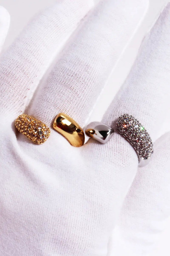 Fibflx Women's 18K Gold Plated Open Cuff Glimmer Gemstone Ring