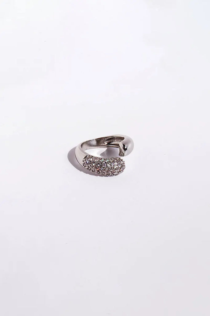 Fibflx Women's 18K Gold Plated Open Cuff Glimmer Gemstone Ring