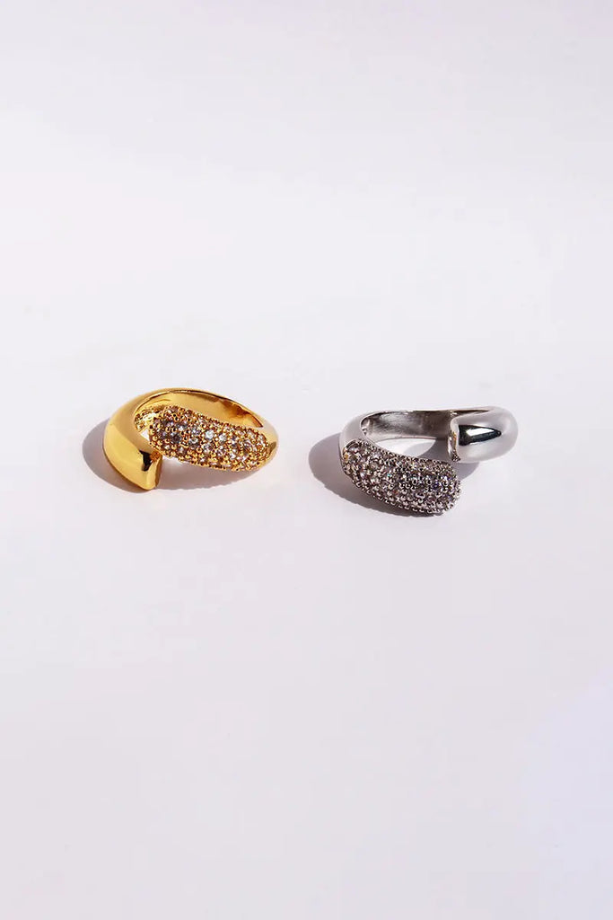 Fibflx Women's 18K Gold Plated Open Cuff Glimmer Gemstone Ring