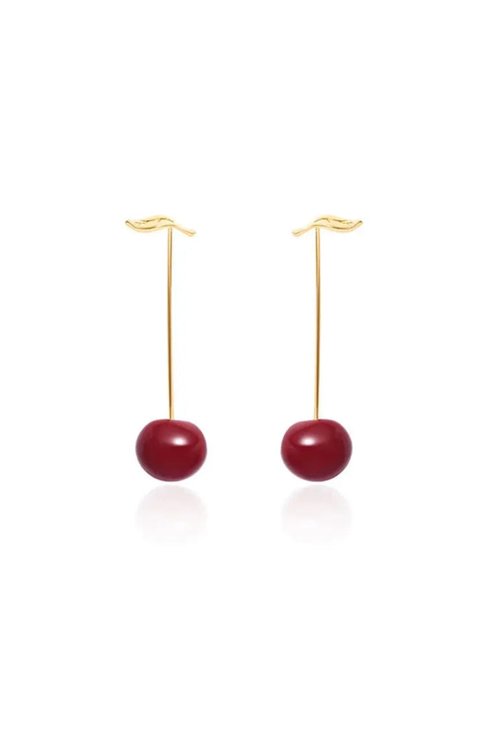 Fibflx Women's 18K Gold Plated Red Cherry Drop Earrings