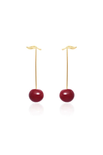 Fibflx Women's 18K Gold Plated Red Cherry Drop Earrings