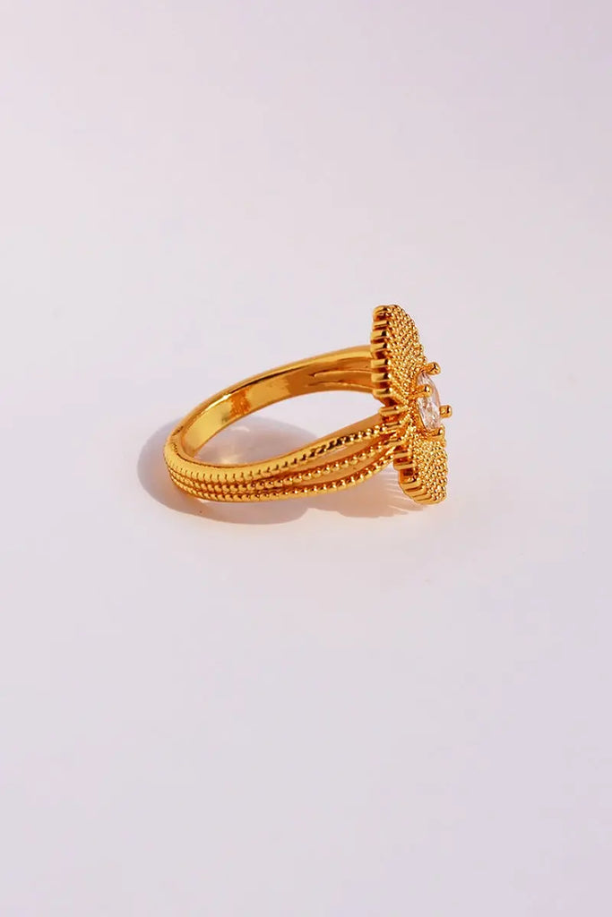 Fibflx Women's 18K Gold Plated Sunflower Glimmer Gemstone Ring