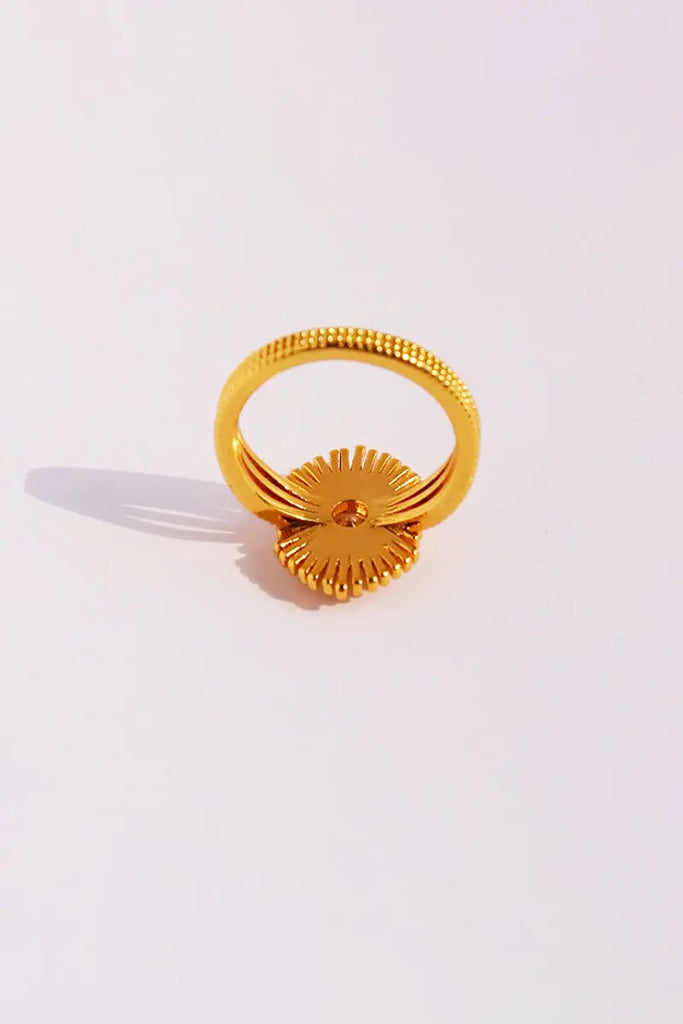 Fibflx Women's 18K Gold Plated Sunflower Glimmer Gemstone Ring