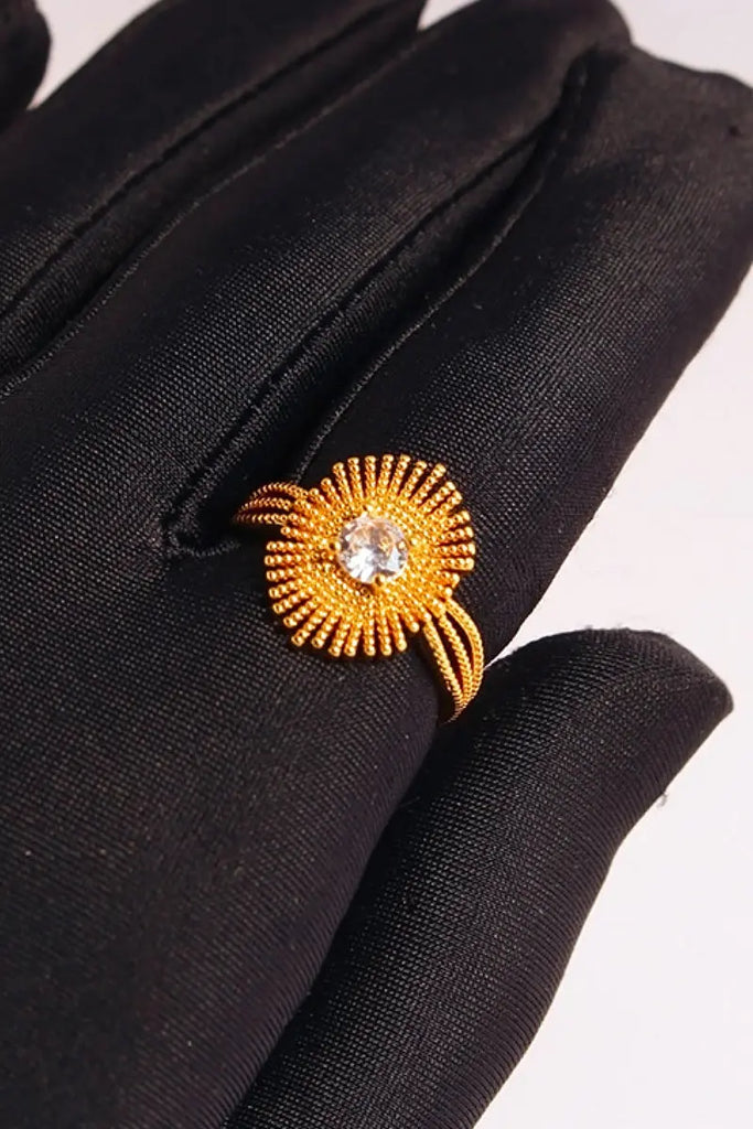 Fibflx Women's 18K Gold Plated Sunflower Glimmer Gemstone Ring