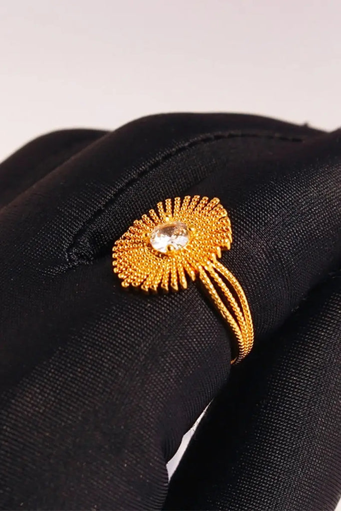 Fibflx Women's 18K Gold Plated Sunflower Glimmer Gemstone Ring