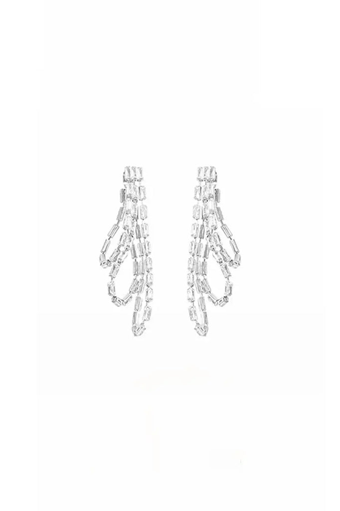 Fibflx Women's 18k White Gold Plated Glimmer Gem Tassel Drop Earrings