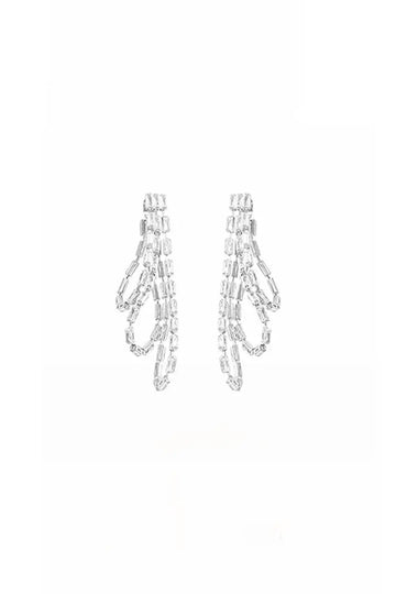 Fibflx Women's 18k White Gold Plated Glimmer Gem Tassel Drop Earrings