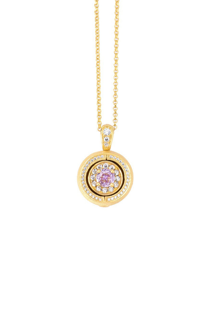 18K Gold Cubic Zirconia Halo Pendant Necklace with Italian Rigato Finish Gold / One Size Fibflx