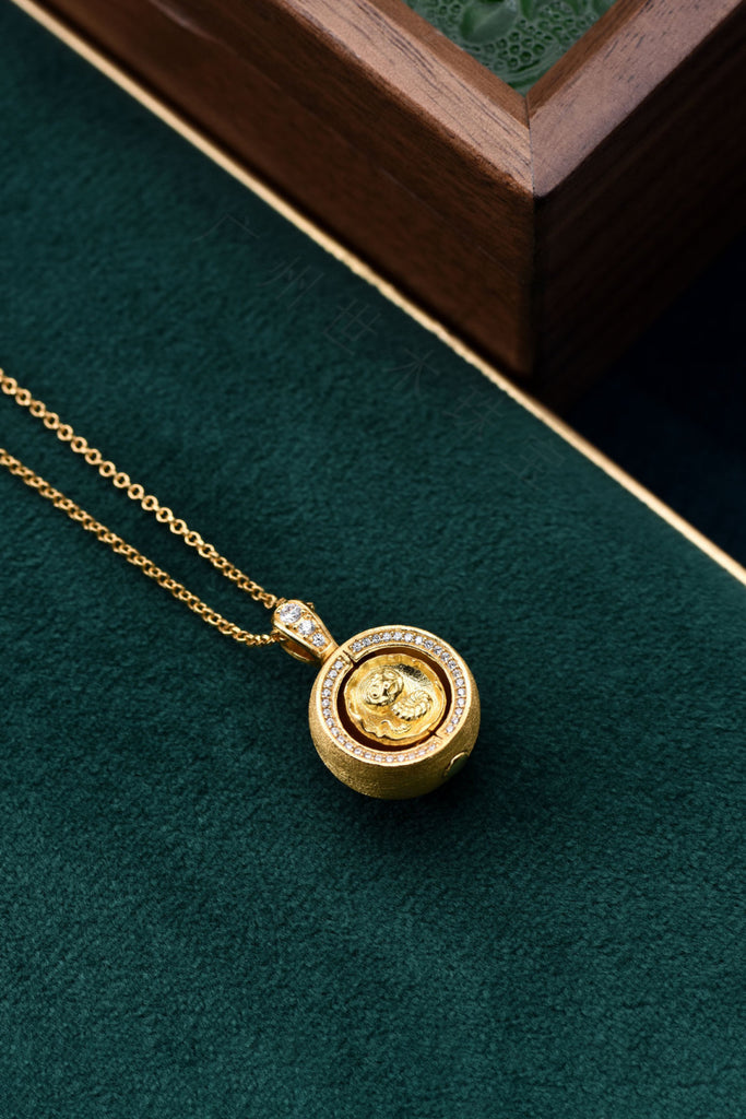 18K Gold Cubic Zirconia Halo Pendant Necklace with Italian Rigato Finish  Fibflx