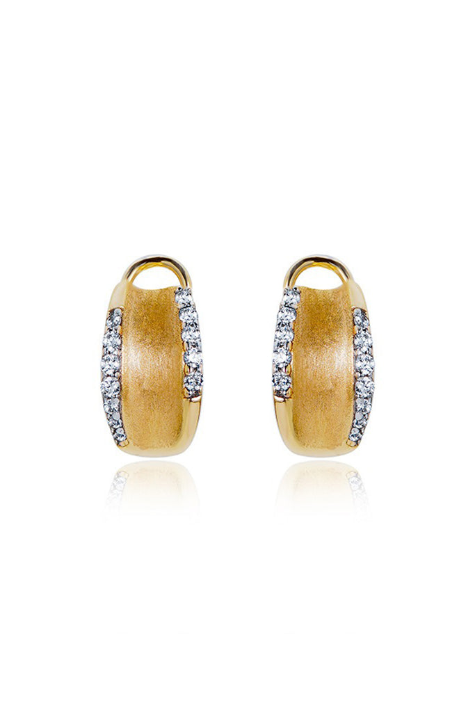 18K Gold Cubic Zirconia Huggie Hoop Earrings with Italian Rigato Finish  Fibflx