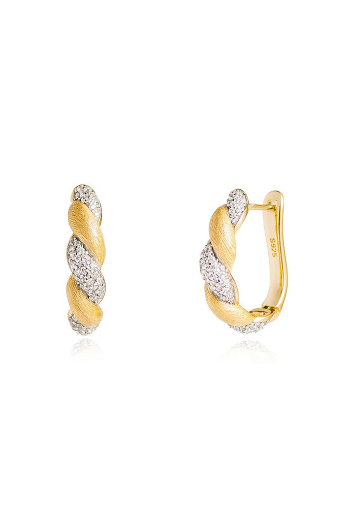 18K Gold Cubic Zirconia San Marco Hoop Earrings with Italian Rigato Finish  Fibflx