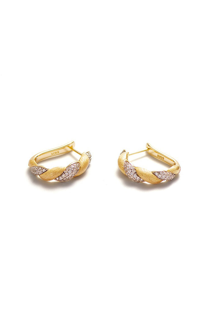 18K Gold Cubic Zirconia San Marco Hoop Earrings with Italian Rigato Finish  Fibflx