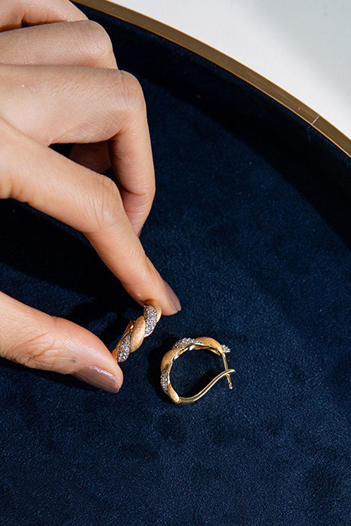 18K Gold Cubic Zirconia San Marco Hoop Earrings with Italian Rigato Finish  Fibflx