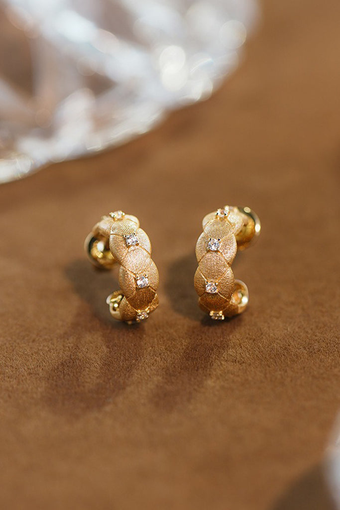 18K Gold CZ Accent Quilted Huggie Hoop Earrings with Italian Rigato Finish  Fibflx