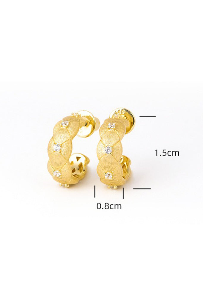 18K Gold CZ Accent Quilted Huggie Hoop Earrings with Italian Rigato Finish  Fibflx