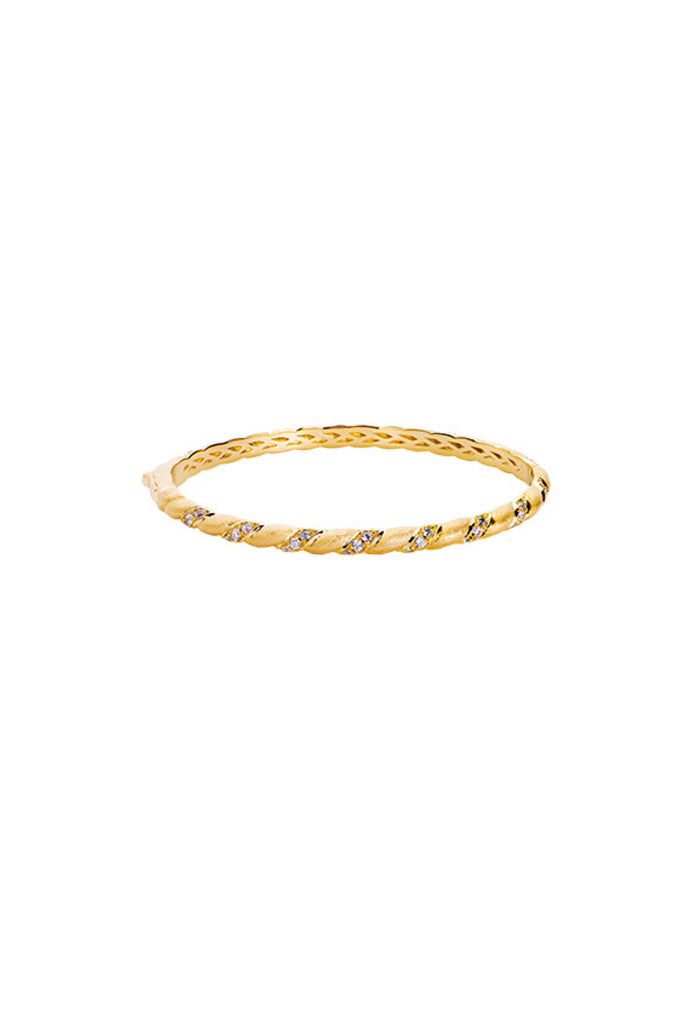 18K Gold CZ Twisted Hinged Bangle Bracelet with Italian Rigato Finish Gold / One Size Fibflx