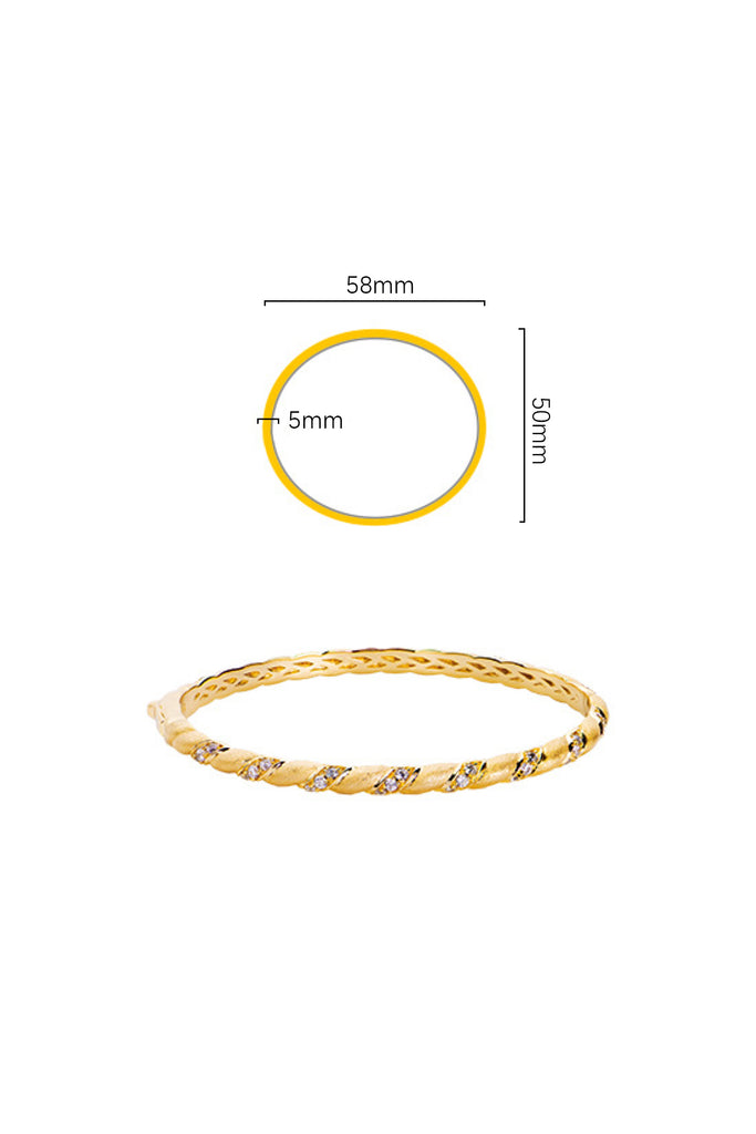 18K Gold CZ Twisted Hinged Bangle Bracelet with Italian Rigato Finish  Fibflx