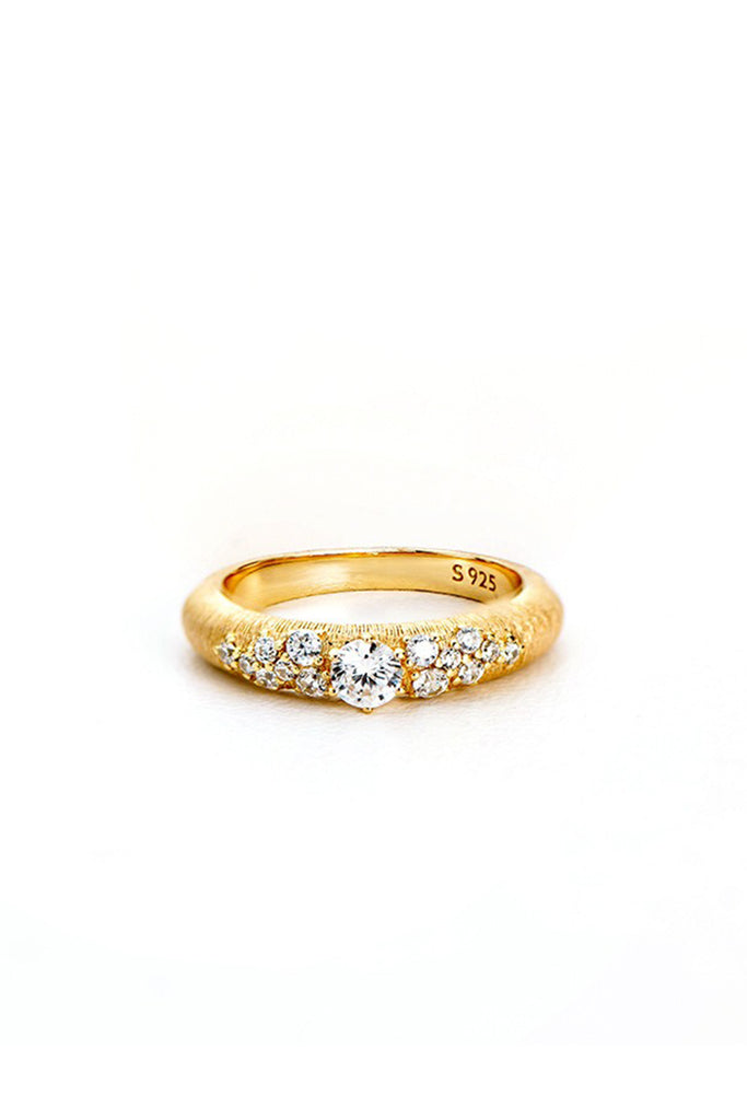 18K Gold Graduated CZ Band Ring with Italian Rigato Finish  Fibflx