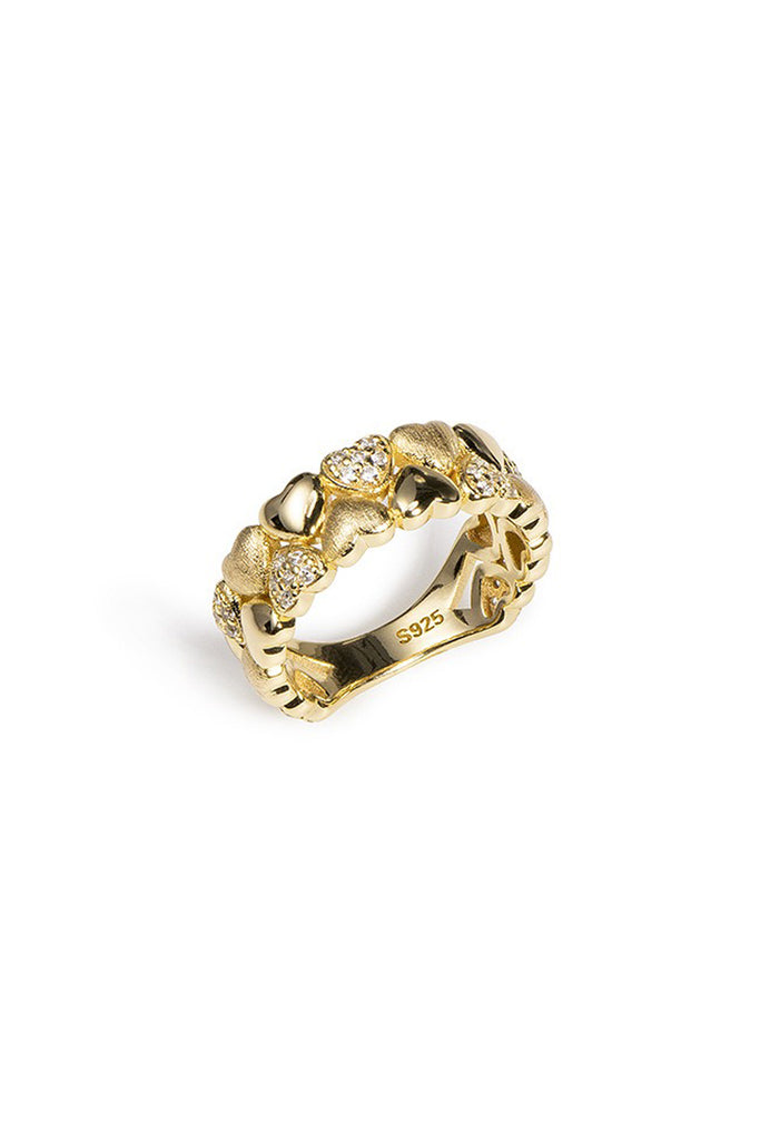 18K Gold Heart Cubic Zirconia Ring with Italian Rigato Finish  Fibflx