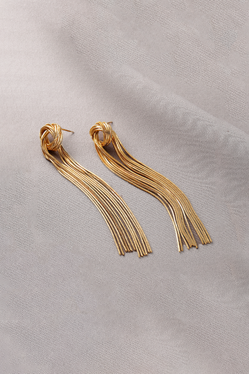 Fibflx Women's 18K Gold Knot Tassel Drop Earrings