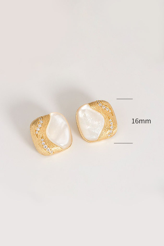 18K Gold Mother of Pearl Square Stud Earrings with Italian Rigato Finish  Fibflx