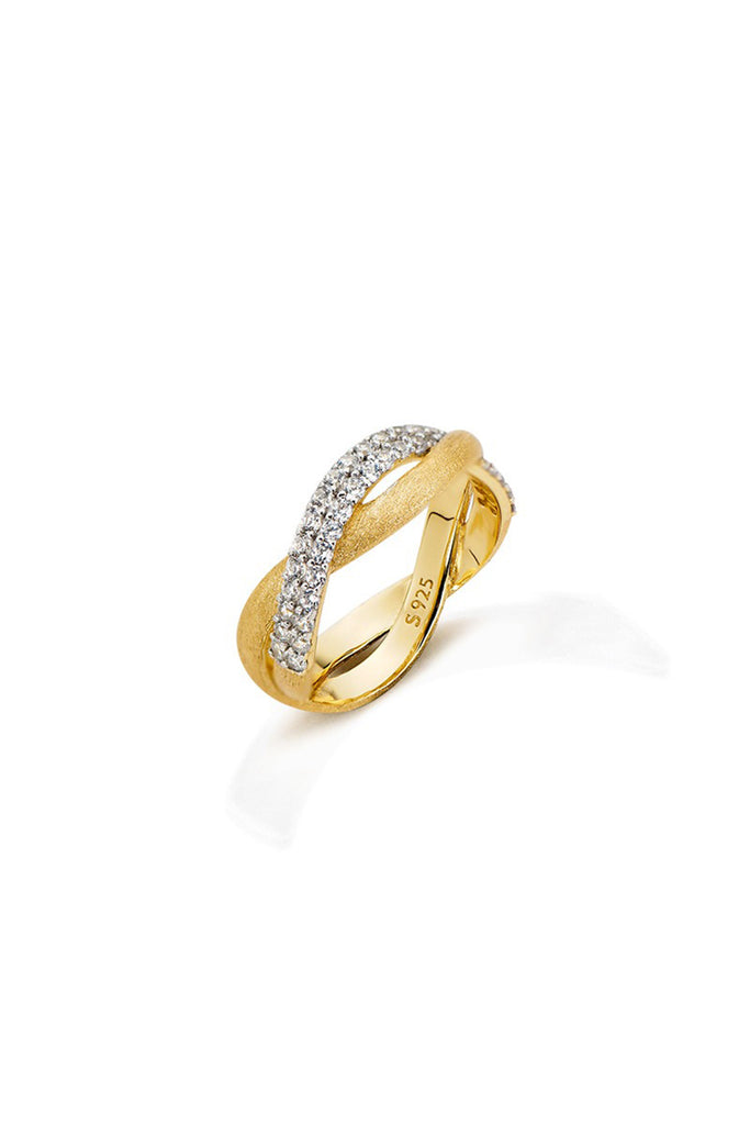 18K Gold Pav¨¦ CZ Crossover Ring with Italian Rigato Finish Gold / ERROR Fibflx