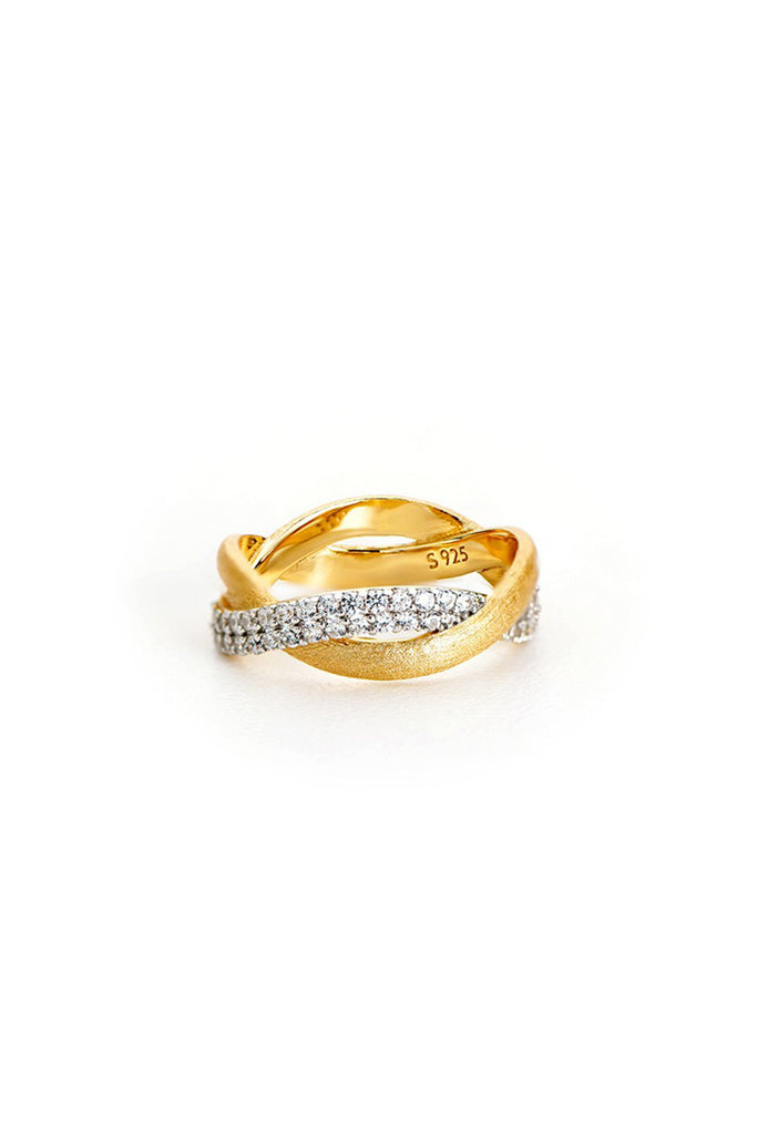 18K Gold Pav¨¦ CZ Crossover Ring with Italian Rigato Finish  Fibflx