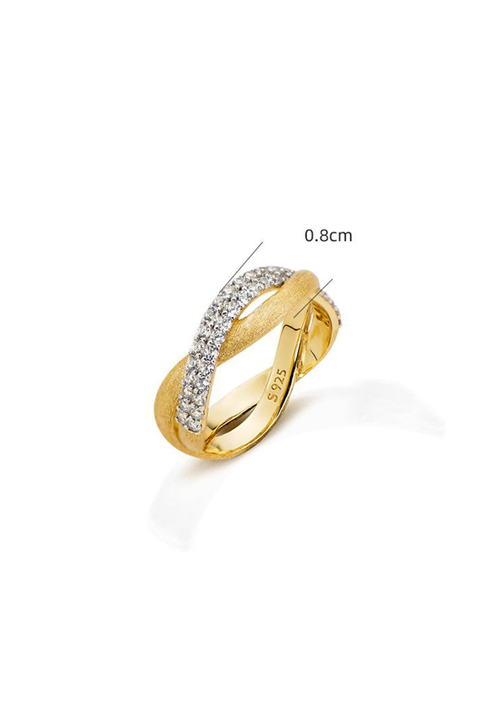 18K Gold Pav¨¦ CZ Crossover Ring with Italian Rigato Finish  Fibflx