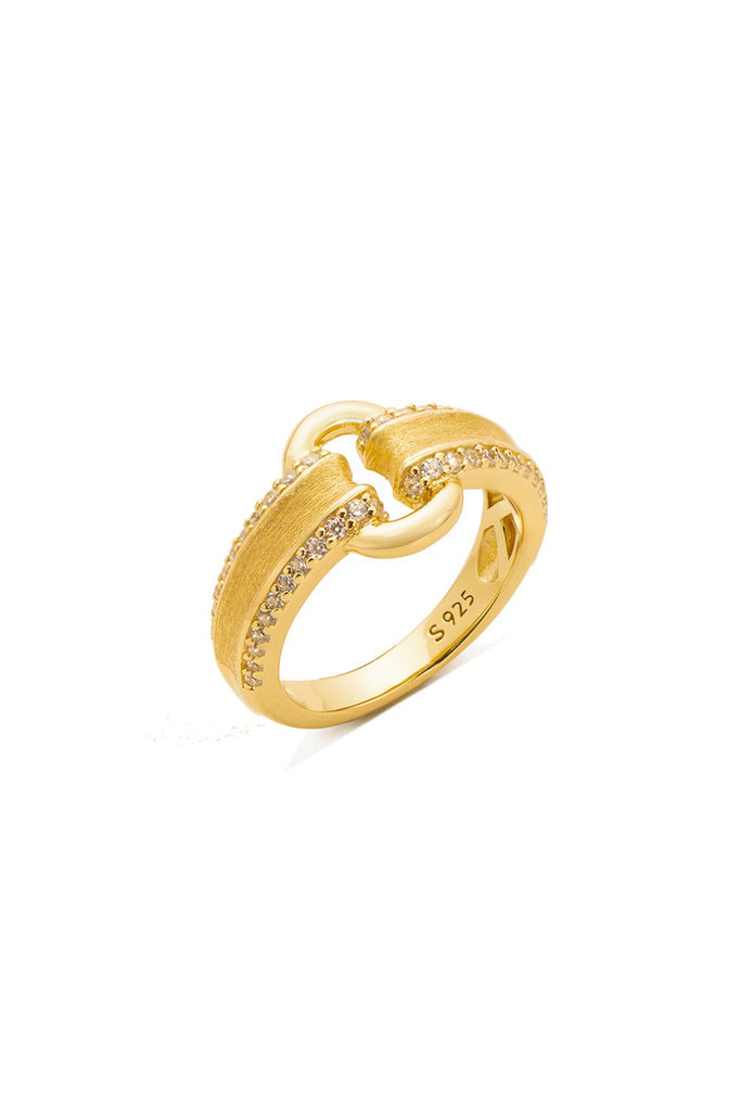 18K Gold Pav¨¦ CZ Link Band Ring with Italian Rigato Finish Gold / ERROR Fibflx