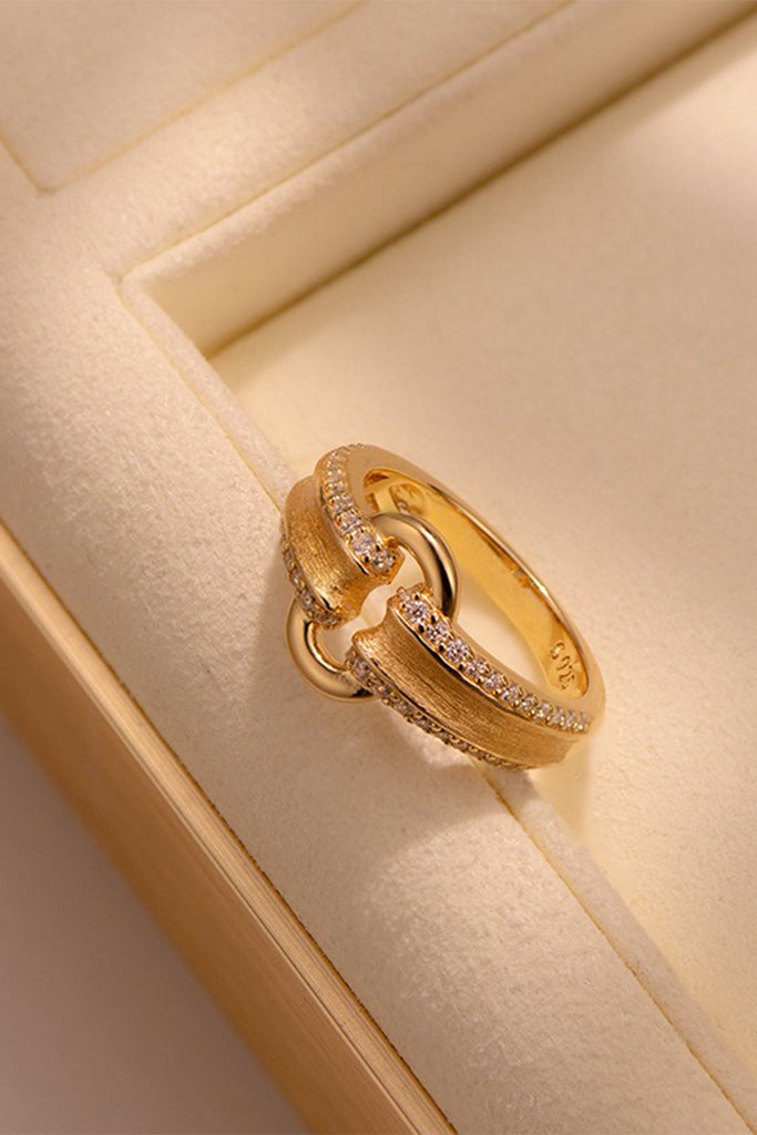 18K Gold Pav¨¦ CZ Link Band Ring with Italian Rigato Finish  Fibflx