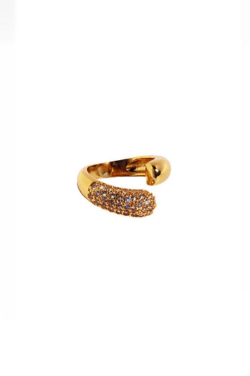 Fibflx Women's 18K Gold Plated Open Cuff Glimmer Gemstone Ring