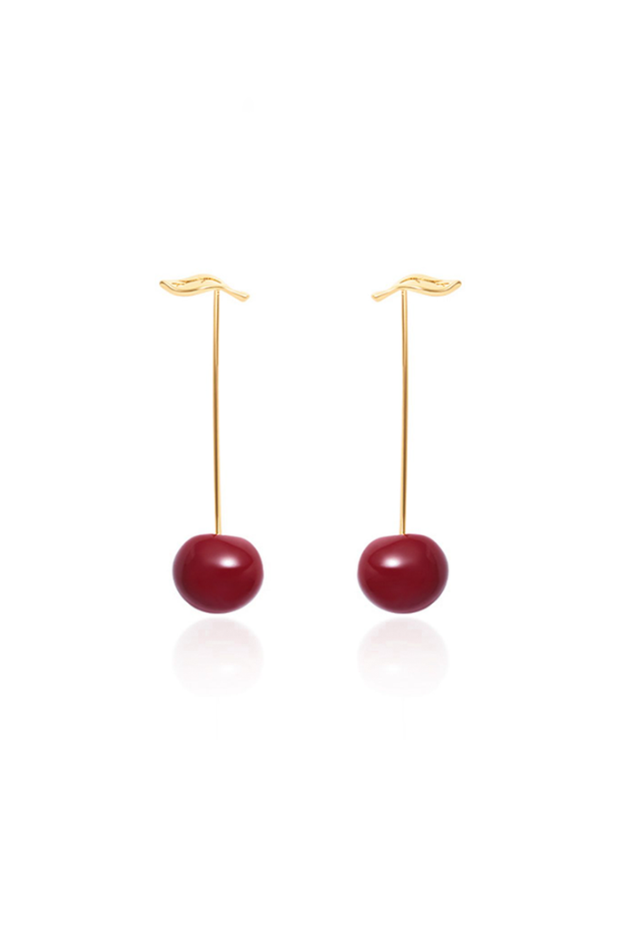 Fibflx Women's 18K Gold Plated Red Cherry Drop Earrings