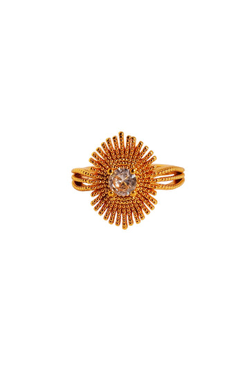 Fibflx Women's 18K Gold Plated Sunflower Glimmer Gemstone Ring