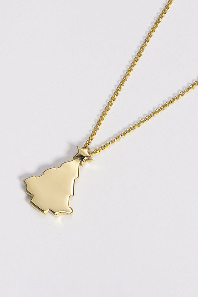 18K Gold Ruby & CZ Christmas Tree Pendant Necklace with Italian Rigato Finish  Fibflx