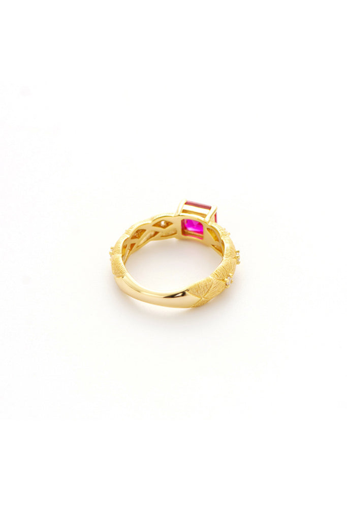 18K Gold Ruby & CZ Quilted Ring with Italian Rigato Finish  Fibflx