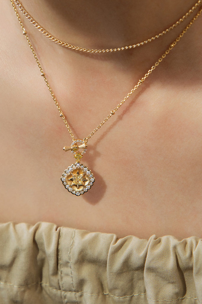 18K Gold Ruby & Yellow Diamond Toggle Pendant Necklace with Italian Rigato Finish Gold / One Size Fibflx