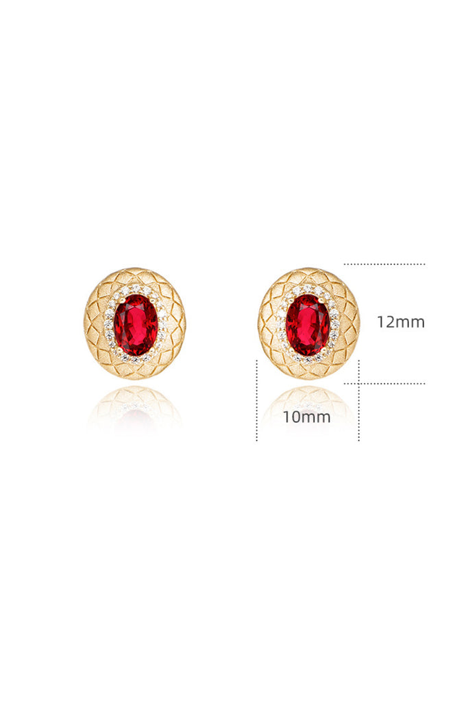 18K Gold Ruby Halo Stud Earrings with Italian Rigato Lattice  Fibflx