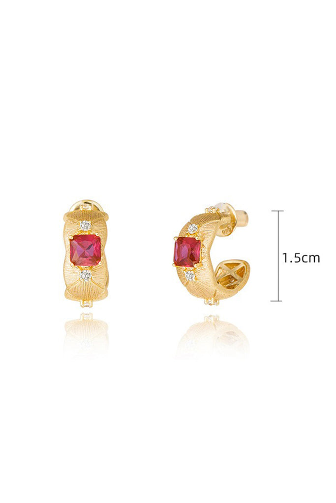 18K Gold Ruby Quilted Huggie Hoop Earrings with Italian Rigato Finish  Fibflx