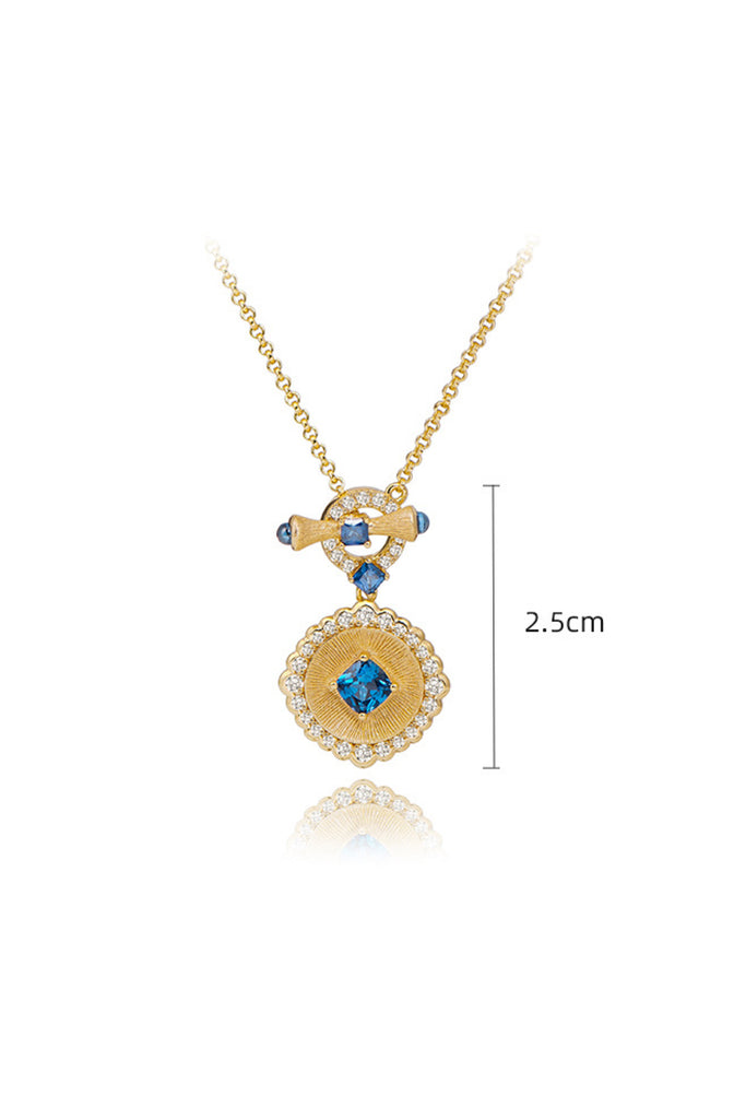 18K Gold Sapphire & CZ Toggle Pendant Necklace with Italian Rigato Finish  Fibflx